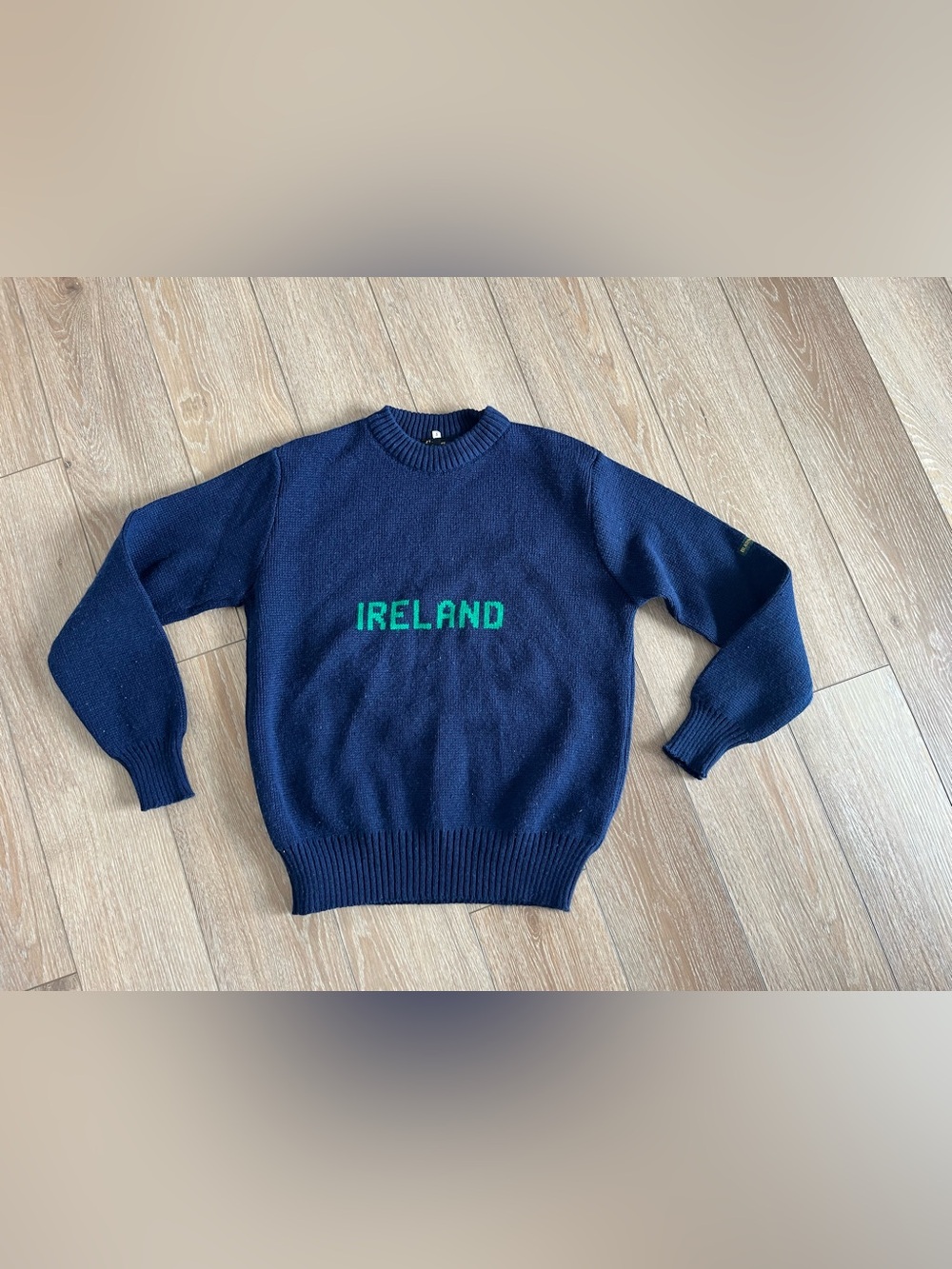 Ireland Blarney Castle Knitwear Navy and Green Sweater Made in Ireland Size S